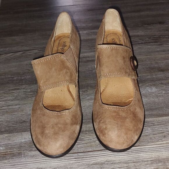 Softspots Cate13 Tan Leather Heels  Women’s Wide Strap Cuban Heels Comfort Sz 11 - Picture 2 of 7